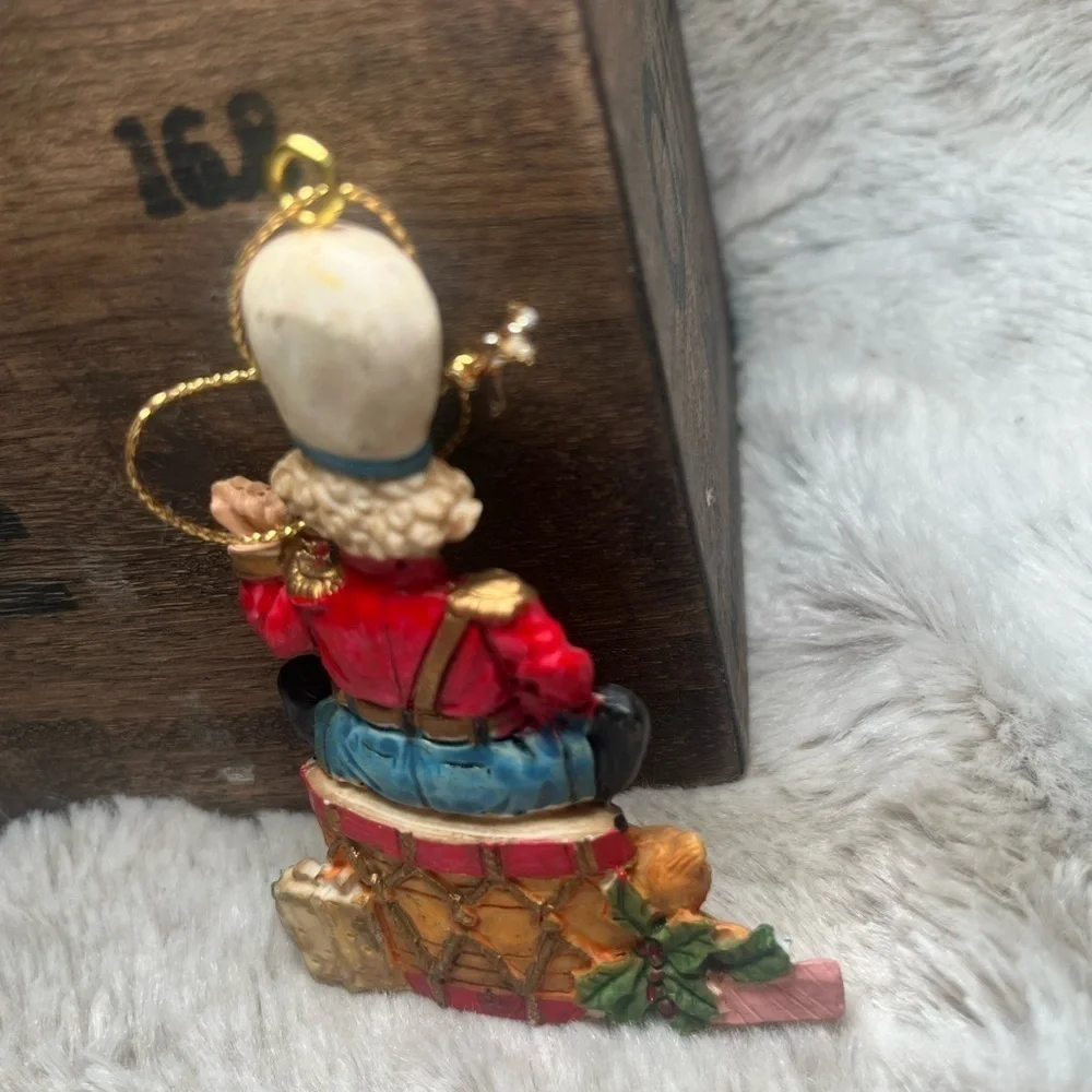 Vintage Toy Soldier Bear Ornament | Drum Base | Christmas Figurine Decor
